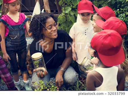 Teacher and kids school learning ecology gardening Teacher and kids school learning ecology gardening 32033799