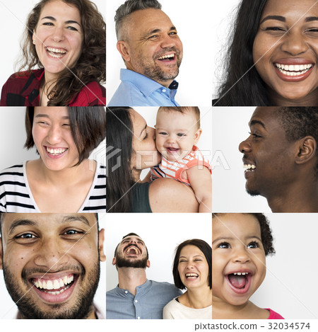 Set of Diversity People Laughing Face Expression Studio Collage Set of Diversity People Laughing Face Expression Studio Collage 32034574
