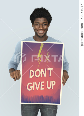 People holding aspiration word quote banner board 32035047