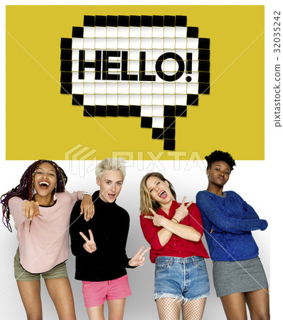 Hello Speech Bubble Pixelated Word Concept 32035242