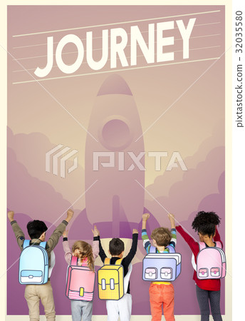 Group of school kids with aspiration word graphic 32035580