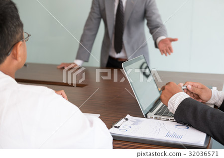 young business people having a meeting in office. Conference, discussion, teamwork, collaboration, corporate concept. 32036571