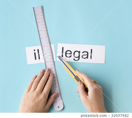 Illegal Hands Cut Word Split Concept Illegal Hands Cut Word Split Concept 32037482