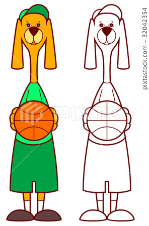 Dog basketball player holding ball 32042354