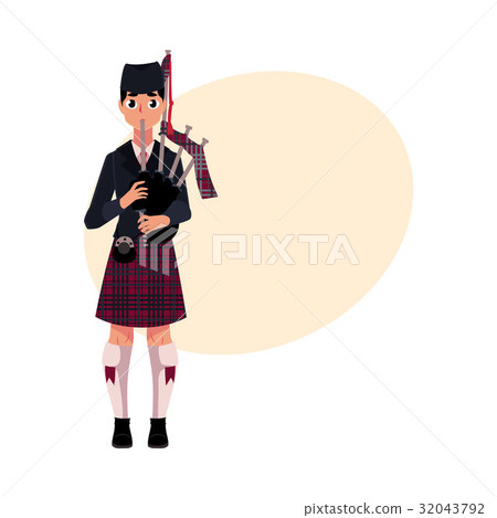 Scottish bagpiper, piper in national clothes 32043792