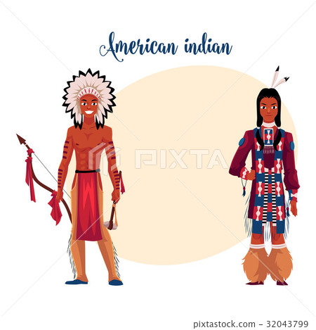 Native American Indian man shirtless in feather 32043799