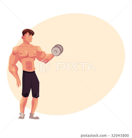 Man bodybuilder, weightlifter doing bicep workout Man bodybuilder, weightlifter doing bicep workout 32043800