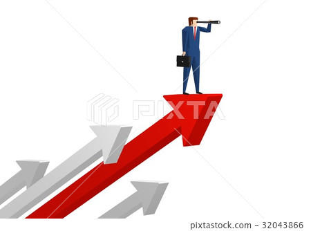 A businessman looking over the telescope on the rising arrow A businessman looking over the telescope on the rising arrow 32043866