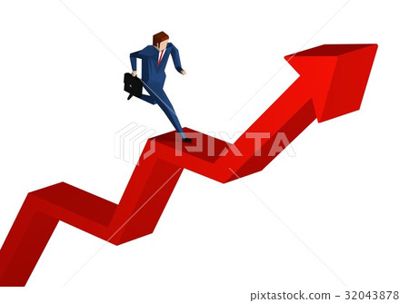 A businessman running up the rising graph 32043878