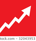 Rising arrow isolated on red background 32043953