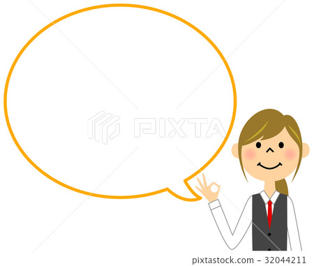 在製服的女性氣球有好標誌的 32044211