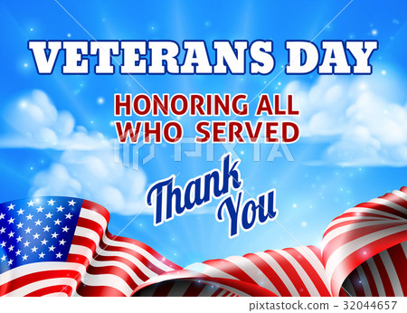 Veterans Day American Flag Sky Background 32044657