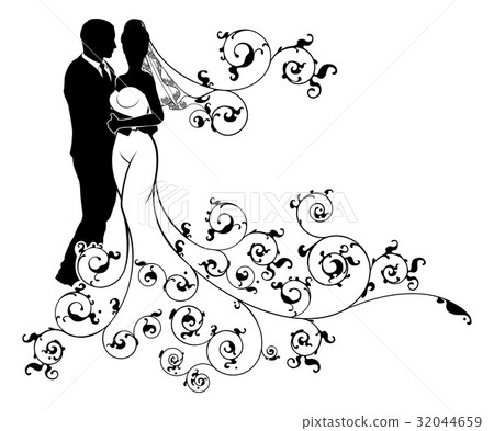 Silhouette Bride and Groom Wedding Couple Silhouette Bride and Groom Wedding Couple 32044659