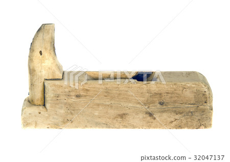 Old wooden carpenter tool planer isolated on white 32047137