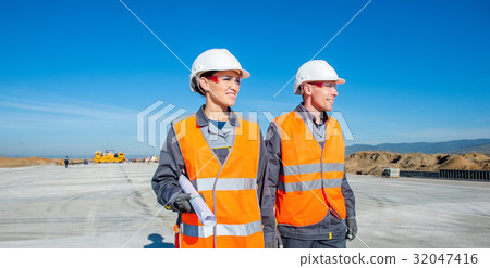 two engineers at airport runway two engineers at airport runway 32047416