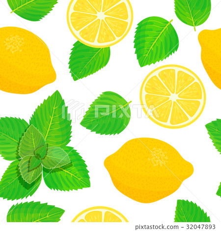 Lemon and Fresh mint leaves theme. Seamless 32047893