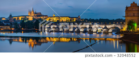 Night view over river Vltava to Charles bridge Night view over river Vltava to Charles bridge 32048552