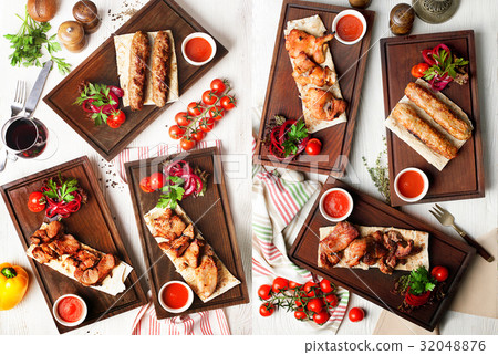 Shish kebabs views from above top Different types Shish kebabs views from above top Different types 32048876