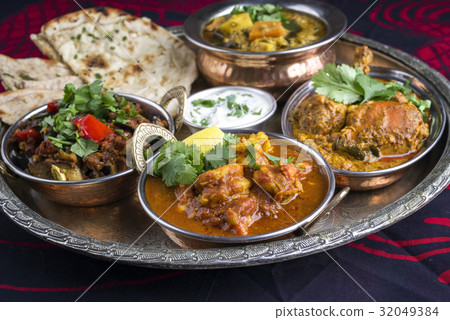 Indian Dishes on traditional Thali 32049384