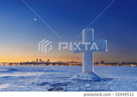 Beautiful winter landscape with Ice Cross on Beautiful winter landscape with Ice Cross on 32049512