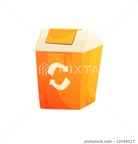 Orange garbage can with recycling sign, waste 32049527