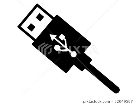 USB UBS PC terminal connector Illustration Black and white color plug play communication IT 32049597