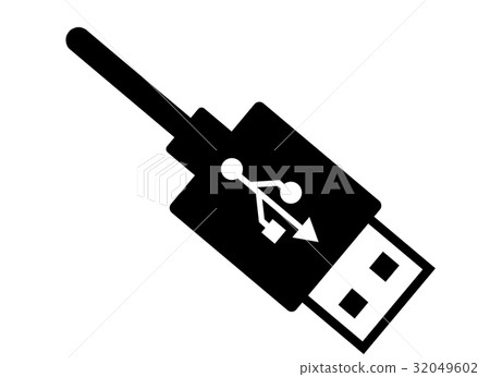 USB UBS PC terminal connector Illustration Black and white color plug play communication IT 32049602