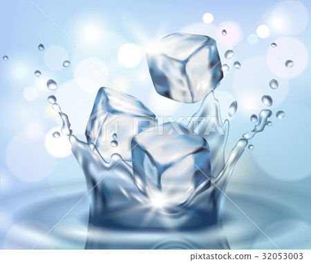 Realistic 3d ice cube falling in water splash - Stock Illustration ...