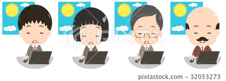 Businessman set using a personal computer at noon Dusk Businessman set using a personal computer at noon Dusk 32053273