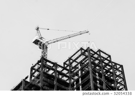 黑白 起重機 吊車 建築 鋼筋 鋼構 大樓 工程 施工 天空 橫幅 黑白 起重機 吊車 建築 鋼筋 鋼構 大樓 工程 施工 天空 橫幅 32054338