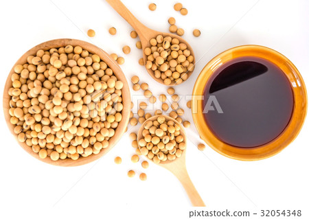 Soy sauce, Soya and soybean on a white background 32054348