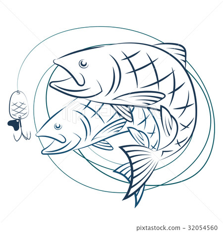 Fish and fishing line with baited - Stock Illustration [32054560] - PIXTA