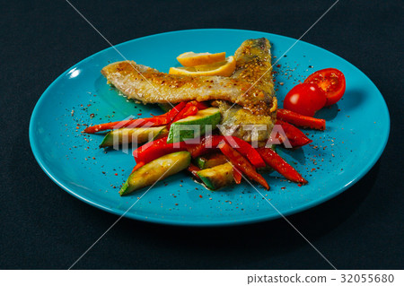 Different dishes with sea food and fish are basis 32055680
