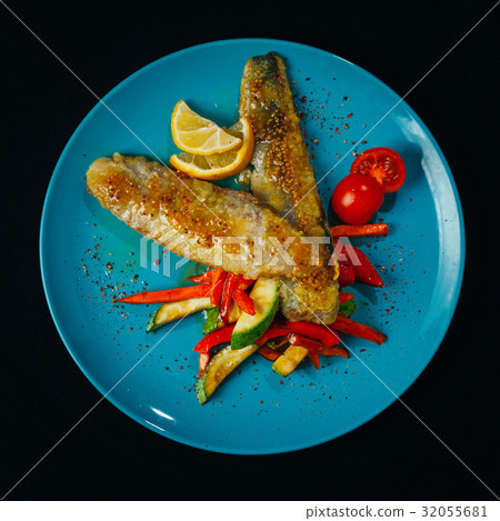 Different dishes with sea food and fish are basis 32055681