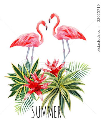 flamingo agava watercolor postcard 32055719