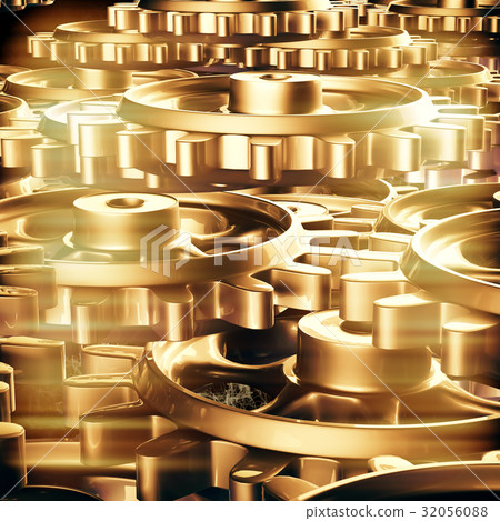 Gold gears and cogs macro 32056088