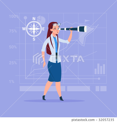 Business Woman With Binoculars Successful Future Business Woman With Binoculars Successful Future 32057235