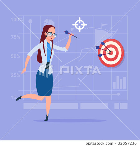 Business Woman Hold Arrow Hit Target Successful Business Woman Hold Arrow Hit Target Successful 32057236