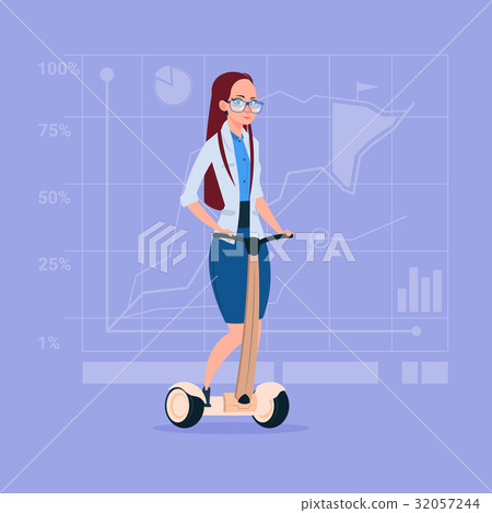 Business Woman Ride Electric Scooter Modern Eco Business Woman Ride Electric Scooter Modern Eco 32057244