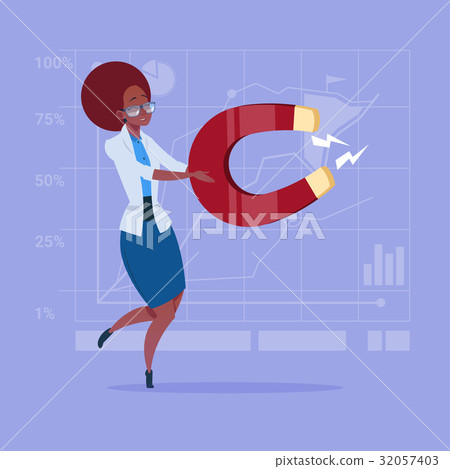 African American Business Woman Holding Magnet 32057403