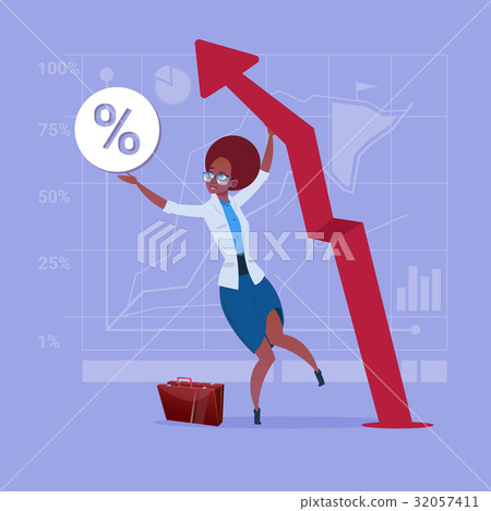 African American Business Woman Hold Red Arrow Up - Stock Illustration ...