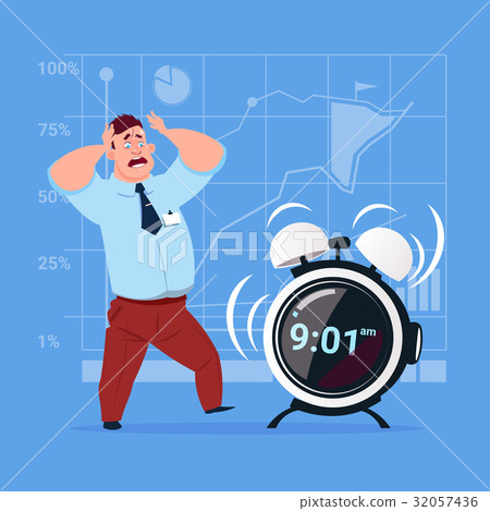 Scared Signing Time Card Scared Business Man With Alarm Clock Deadline Time - Stock Illustration ...