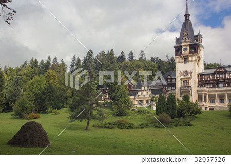 beautiful view at the Peles Castle, Sinaia Romania beautiful view at the Peles Castle, Sinaia Romania 32057526