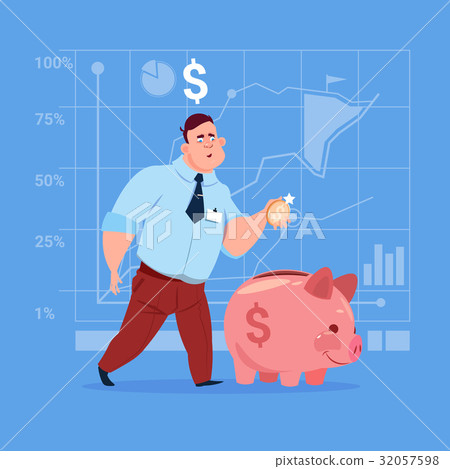 Business Man Put Coin Piggy Bank Money Investment 32057598