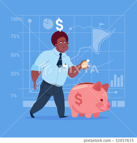 African American Business Man Put Coin Piggy Bank - Stock Illustration ...