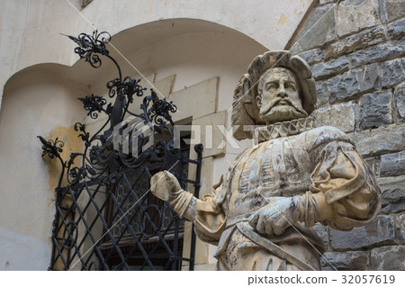 medieval marble statue of courtier at Peles castle medieval marble statue of courtier at Peles castle 32057619