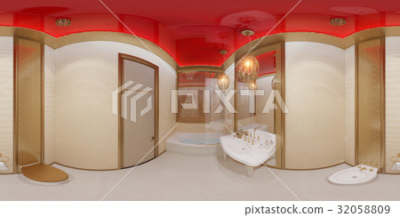 3d illustration 360 degrees panorama bathroom 32058809