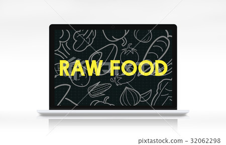 Healthy vegetable icon on computer laptop screen Healthy vegetable icon on computer laptop screen 32062298