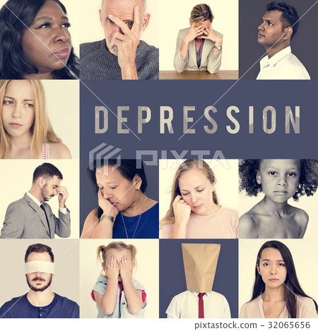 Collage of people face expression worried unhappy Collage of people face expression worried unhappy 32065656
