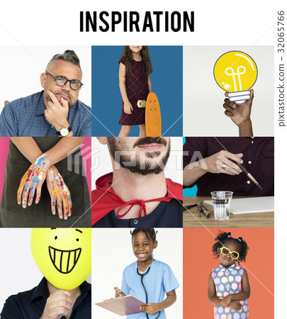 Set of Diverse People Inspirational Ideas Studio Collage Set of Diverse People Inspirational Ideas Studio Collage 32065766